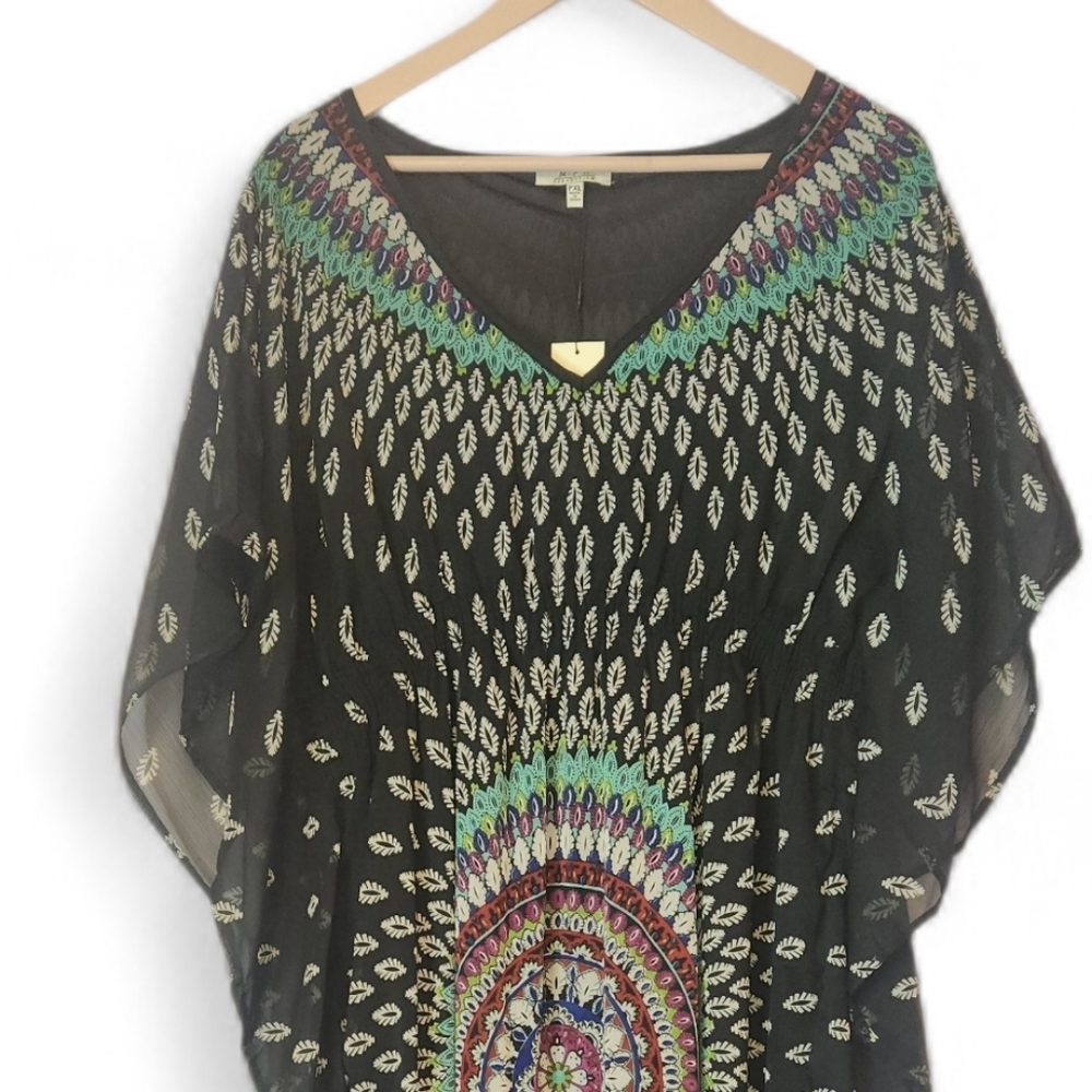 M.P.H Collection Bohemian Black Kaftan with Colorful Pattern, size PXL - Picture 3 of 11